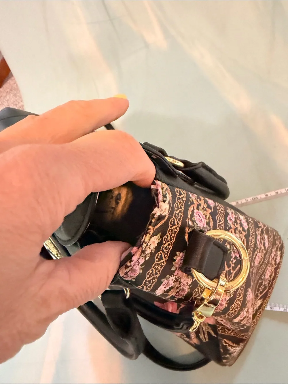 Betsey Johnson Floral Accent Black Satchel Handbag - Pink Rose Print - 💐